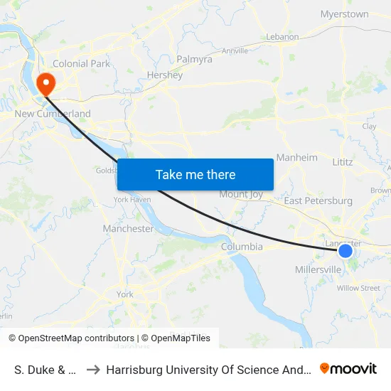 S. Duke & North to Harrisburg University Of Science And Technology map