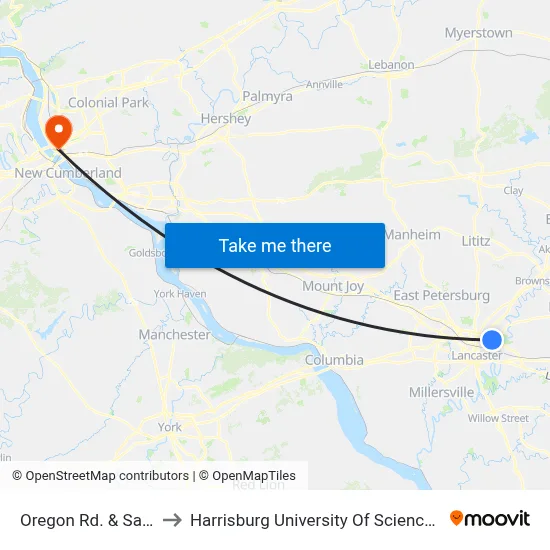 Oregon Rd. & Salisbury Ct. to Harrisburg University Of Science And Technology map