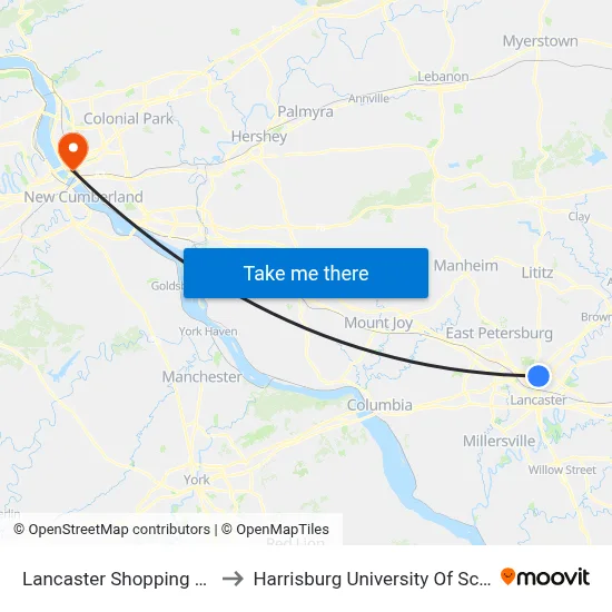 Lancaster Shopping Center at Michaels to Harrisburg University Of Science And Technology map