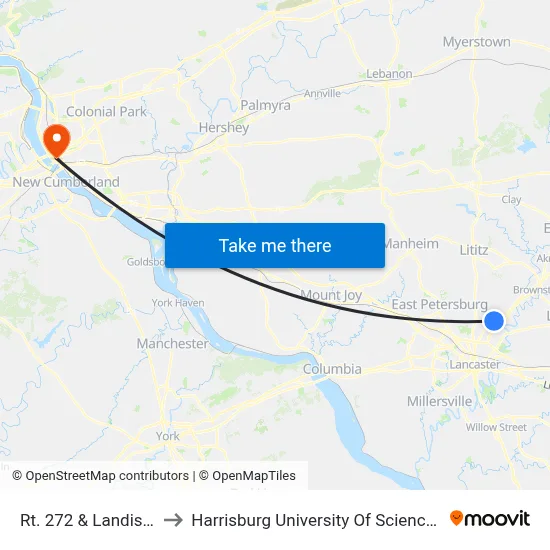 Rt. 272 & Landis Valley Rd. to Harrisburg University Of Science And Technology map