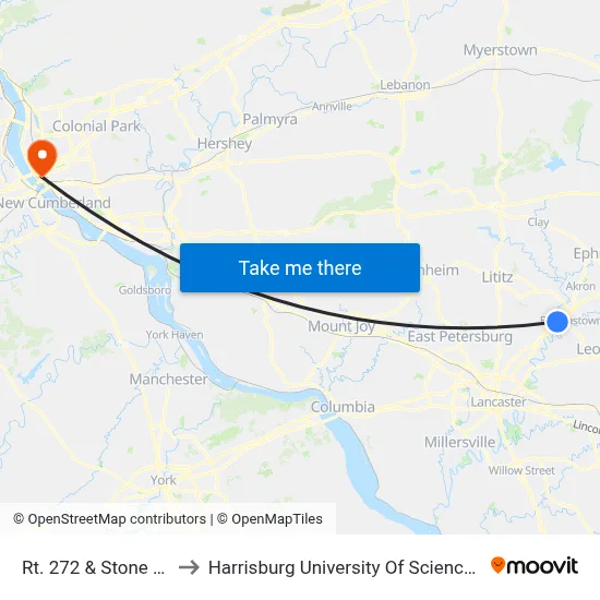 Rt. 272 & Stone Quarry Rd. to Harrisburg University Of Science And Technology map