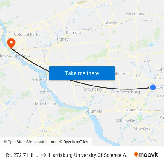 Rt. 272 7 Hilltop Dr. to Harrisburg University Of Science And Technology map