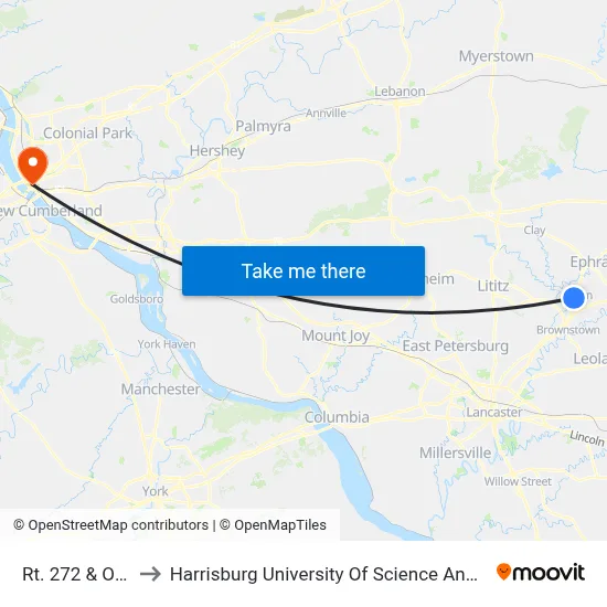 Rt. 272 & Oak St. to Harrisburg University Of Science And Technology map