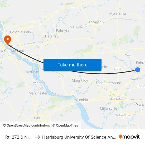 Rt. 272 & Ninth St. to Harrisburg University Of Science And Technology map