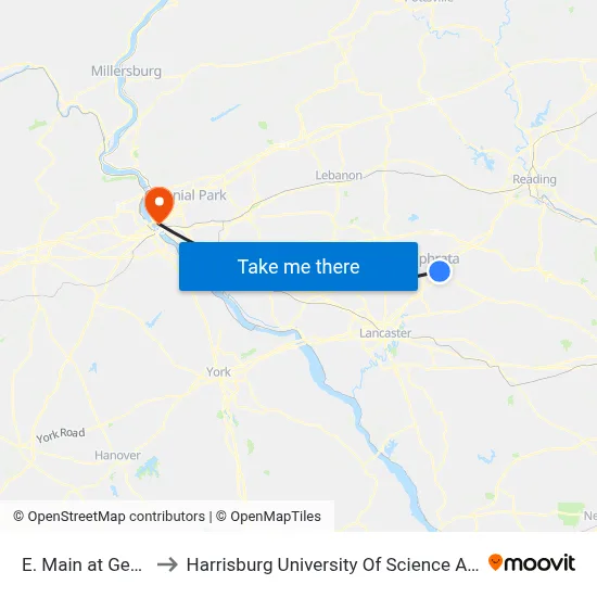 E. Main at Getty Mart to Harrisburg University Of Science And Technology map