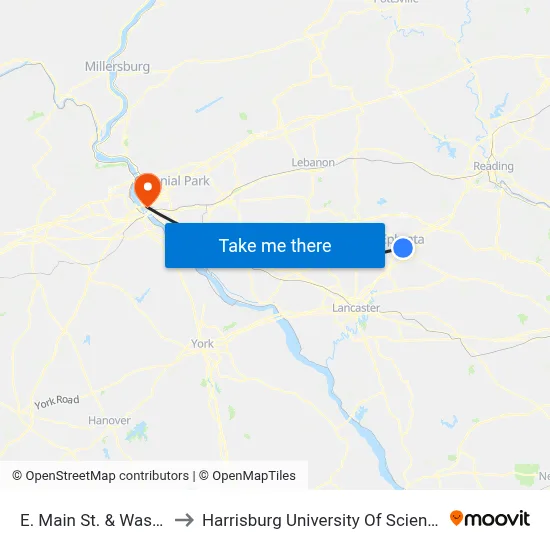 E. Main St. & Washington Ave. to Harrisburg University Of Science And Technology map