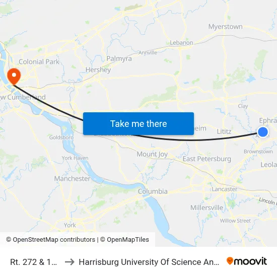 Rt. 272 & 11th St. to Harrisburg University Of Science And Technology map