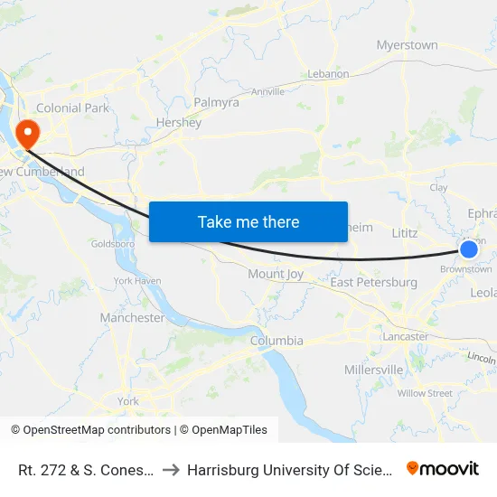 Rt. 272 & S. Conestoga View Dr. to Harrisburg University Of Science And Technology map