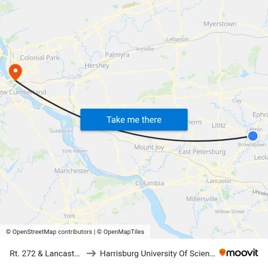 Rt. 272 & Lancaster Co. Marine to Harrisburg University Of Science And Technology map