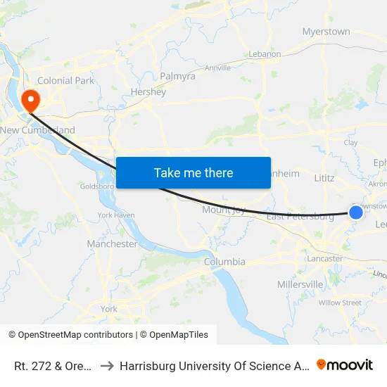 Rt. 272 & Oregon Rd. to Harrisburg University Of Science And Technology map