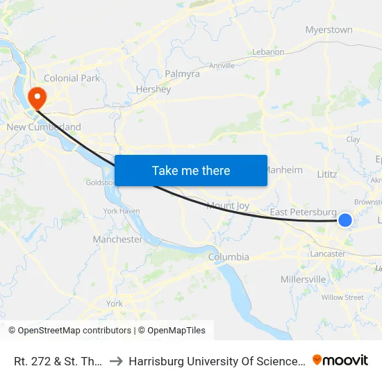 Rt. 272 & St. Thomas Rd. to Harrisburg University Of Science And Technology map