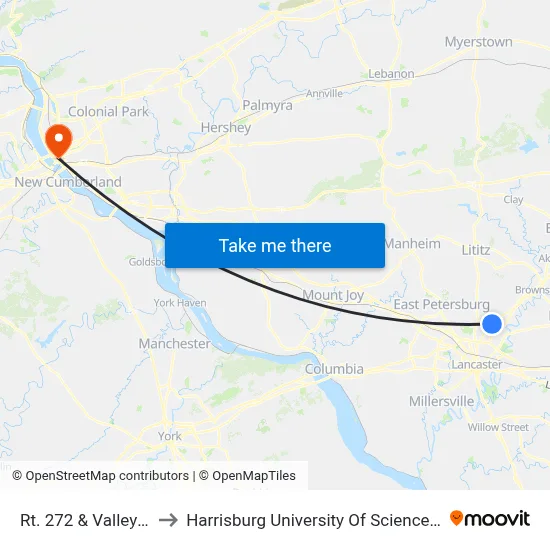 Rt. 272 & Valleybrook Rd. to Harrisburg University Of Science And Technology map