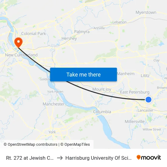 Rt. 272 at Jewish Community Cntr. to Harrisburg University Of Science And Technology map