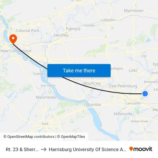 Rt. 23 & Sherrem Rd. to Harrisburg University Of Science And Technology map