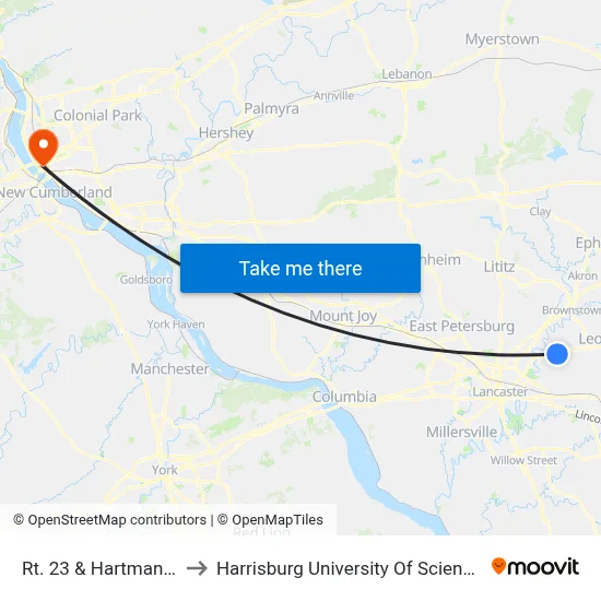 Rt. 23 & Hartman Station Rd. to Harrisburg University Of Science And Technology map