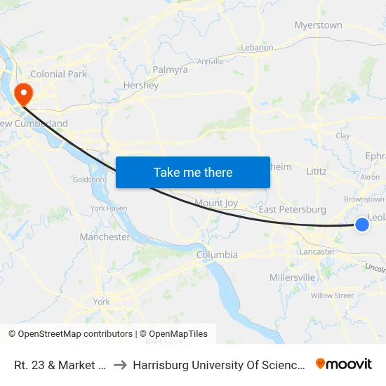 Rt.  23 & Market Square W. to Harrisburg University Of Science And Technology map