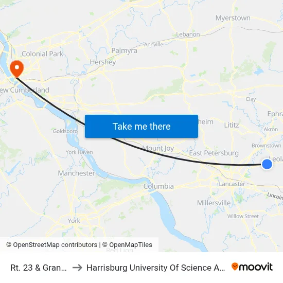 Rt. 23 & Granger Rd. to Harrisburg University Of Science And Technology map