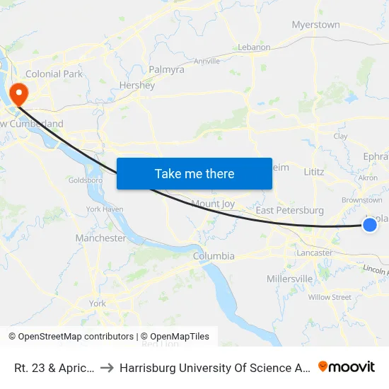 Rt. 23 & Apricot Ave. to Harrisburg University Of Science And Technology map