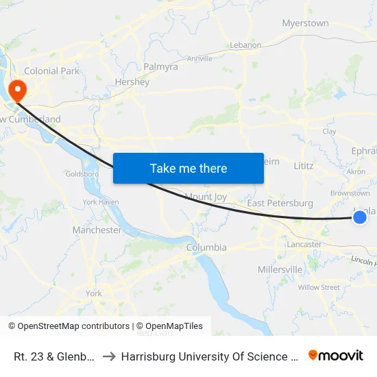Rt. 23 & Glenbrook Rd. to Harrisburg University Of Science And Technology map