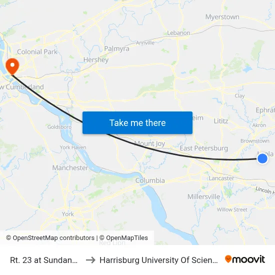 Rt. 23 at Sundance Car Wash to Harrisburg University Of Science And Technology map