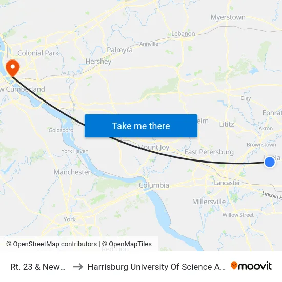 Rt. 23 & Newport Rd. to Harrisburg University Of Science And Technology map