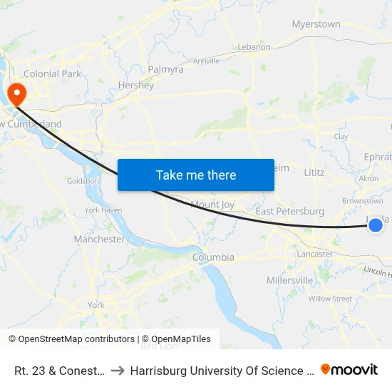 Rt. 23 & Conestoga Ave. to Harrisburg University Of Science And Technology map