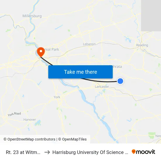 Rt. 23 at Witmer Coach to Harrisburg University Of Science And Technology map