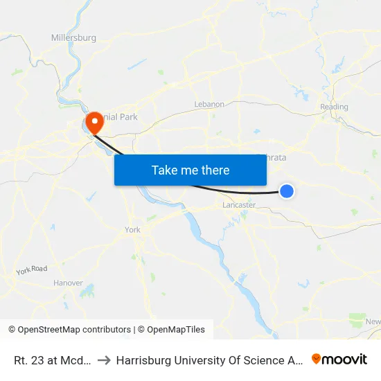 Rt. 23 at Mcdonalds to Harrisburg University Of Science And Technology map