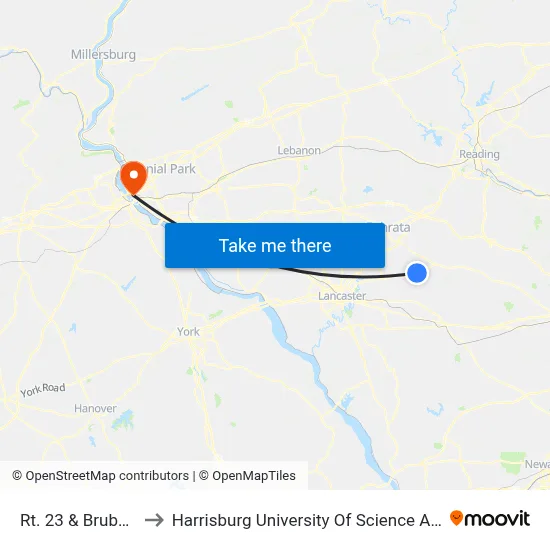 Rt. 23 & Brubaker Rd. to Harrisburg University Of Science And Technology map
