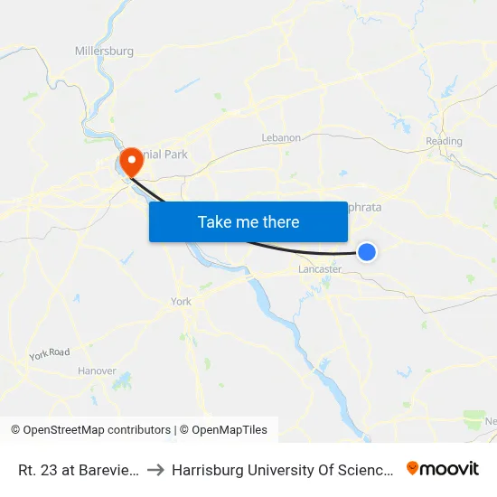 Rt. 23 at Bareview Fire Co. to Harrisburg University Of Science And Technology map