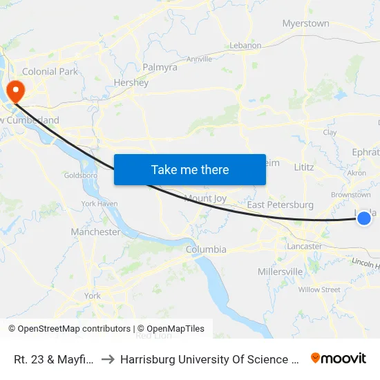 Rt. 23 & Mayfield Ave. to Harrisburg University Of Science And Technology map