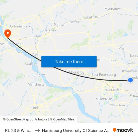Rt. 23 & Wilson Ave. to Harrisburg University Of Science And Technology map