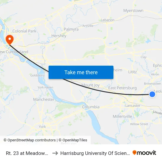 Rt. 23 at Meadowbrook Market to Harrisburg University Of Science And Technology map