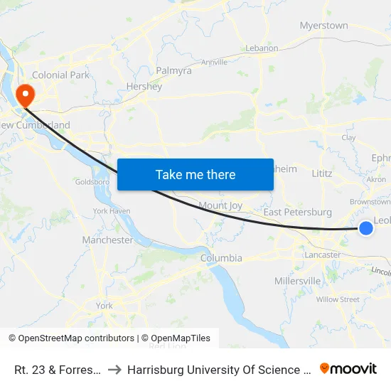 Rt. 23 & Forrest Hill Rd. to Harrisburg University Of Science And Technology map