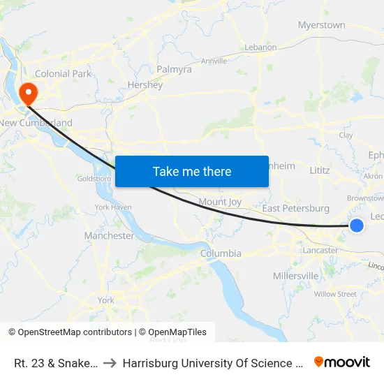 Rt. 23 & Snake Hill Rd. to Harrisburg University Of Science And Technology map