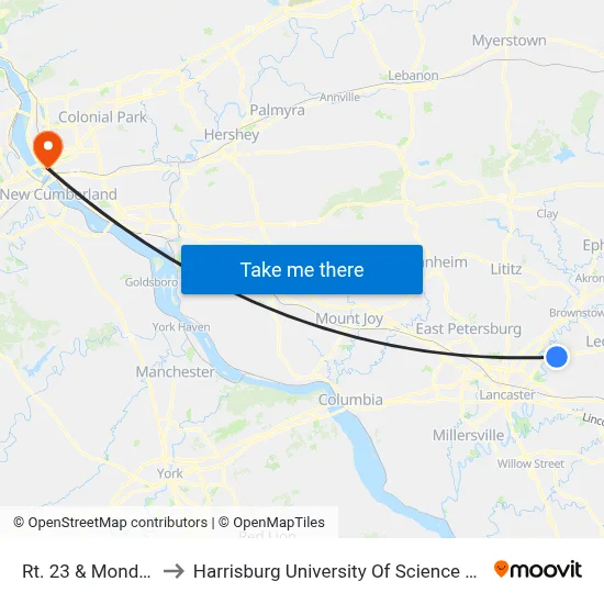 Rt. 23 & Mondrake Rd. to Harrisburg University Of Science And Technology map