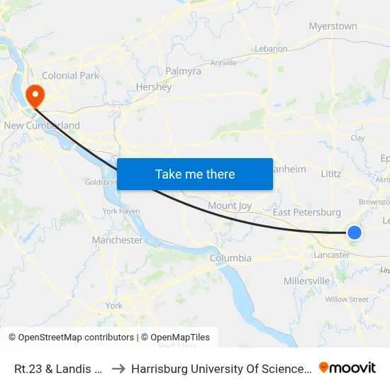 Rt.23 & Landis Valley Rd. to Harrisburg University Of Science And Technology map