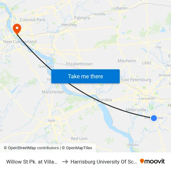 Willow St Pk. at Village at Willow Green to Harrisburg University Of Science And Technology map