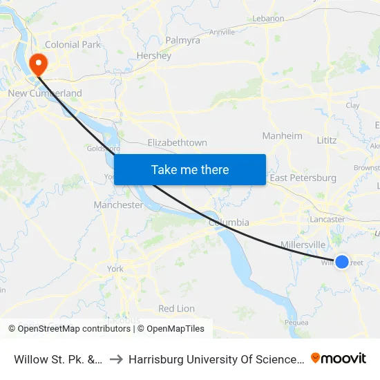 Willow St. Pk. & Batt Ave. to Harrisburg University Of Science And Technology map
