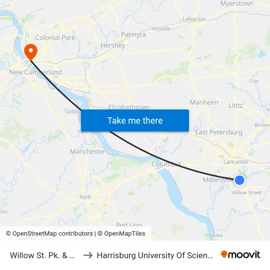 Willow St. Pk. & Meadia Ave. to Harrisburg University Of Science And Technology map