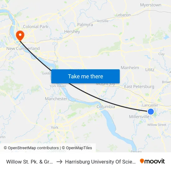 Willow St. Pk. & Greenwood Ave. to Harrisburg University Of Science And Technology map