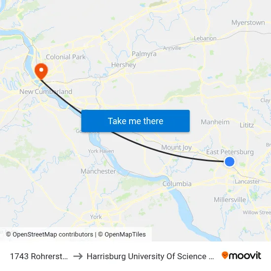 1743 Rohrerstown Rd. to Harrisburg University Of Science And Technology map