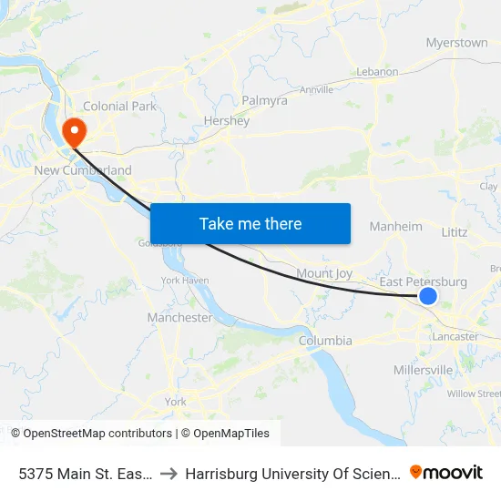 5375 Main St. East Petersburg to Harrisburg University Of Science And Technology map