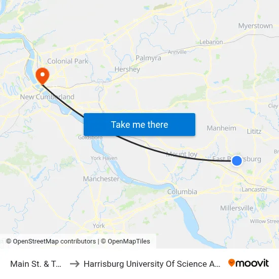 Main St. & Tank Rd. to Harrisburg University Of Science And Technology map
