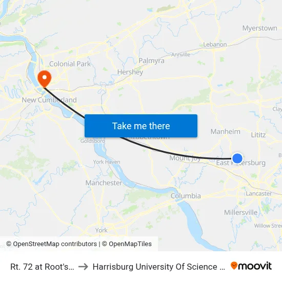 Rt. 72 at Root's Nursery to Harrisburg University Of Science And Technology map