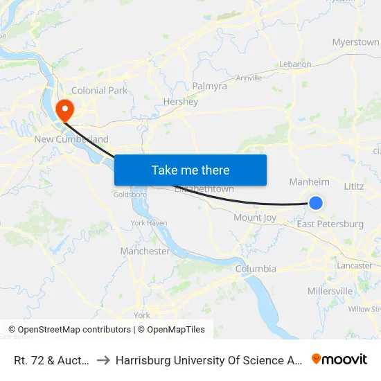 Rt. 72 & Auction Rd. to Harrisburg University Of Science And Technology map