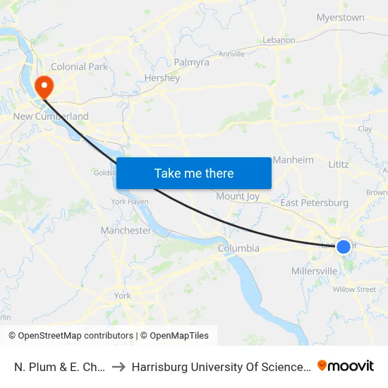N. Plum & E. Chestnut St. to Harrisburg University Of Science And Technology map
