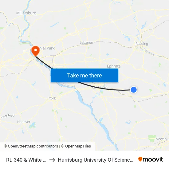 Rt. 340 & White Horse Rd. to Harrisburg University Of Science And Technology map