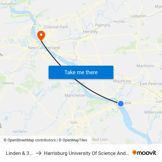 Linden & 3rd St. to Harrisburg University Of Science And Technology map