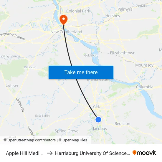 Apple Hill Medical Center to Harrisburg University Of Science And Technology map